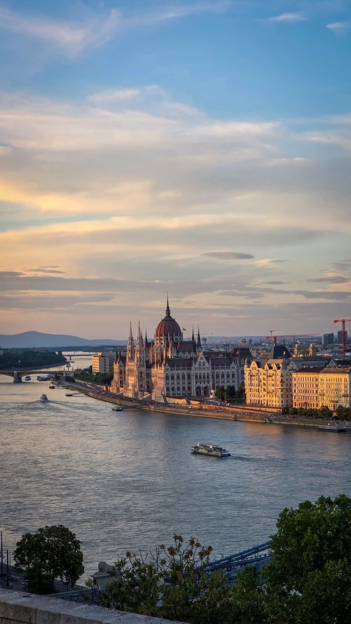 Panoramic view of the Hungarian Parliament and Danube River in Budapest